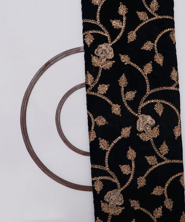 black and golden floral zari embroidery velvet fabric b106 5920